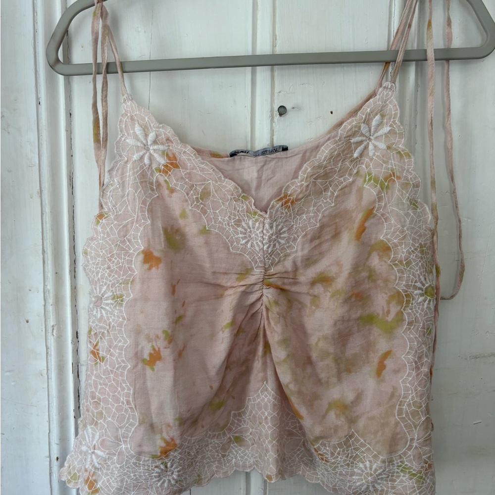 Zara Pink and Orange Lace Camisole